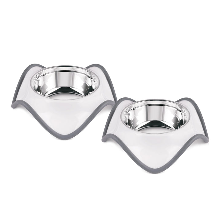ðŸ¾ White Bolge Pet Bowls  Combo (Set of 2) | Patented Wave Design | Anti-Skid | Stainless Steel | Made in India