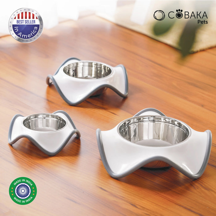 ðŸ¾ White Bolge Pet Bowls  Combo (Set of 2) | Patented Wave Design | Anti-Skid | Stainless Steel | Made in India