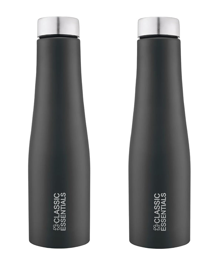 CLASSIC ESSENTIALS Stainless Steel PURO Water Bottle 100% Leak Proof | Office Bottle | Gym Bottle | Hiking & Treking Bottle | Steel Water Bottle 1000 ml Bottle (Set of 2) (Black)