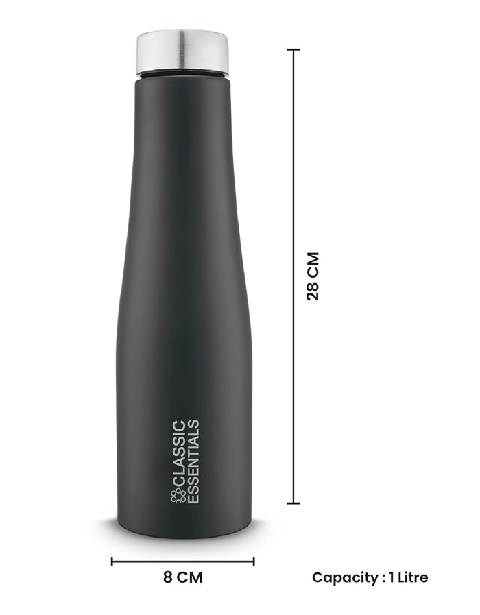 CLASSIC ESSENTIALS Stainless Steel PURO Water Bottle 100% Leak Proof | Office Bottle | Gym Bottle | Hiking & Treking Bottle | Steel Water Bottle 1000 ml Bottle (Set of 2) (Black)