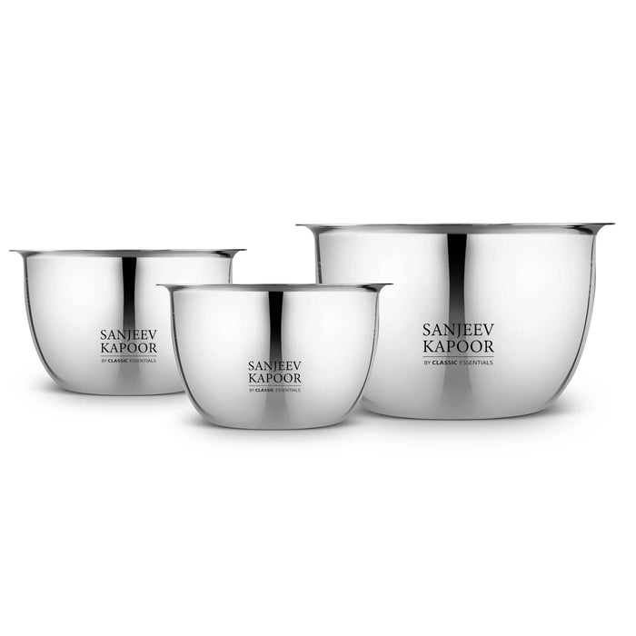 MICROWAVE SAFE | MICROSAFE Stainless Steel 3 Pc Portion Bowl Set (750ml, 1000ml, 1500ml)  Sanjeev Kapoor by Classic Essentials