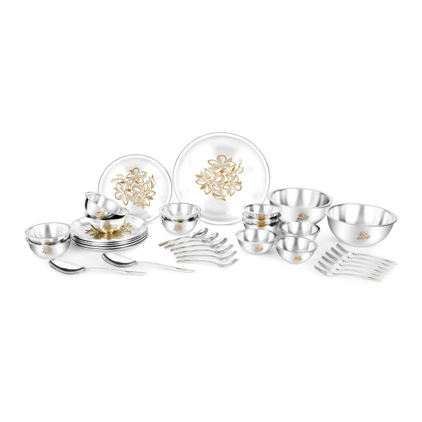 Stainless Steel Peacock Double Walled Dinner Set of 40 pcs